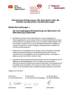 Gemeinsame Erklärung zur UN- Konvention über die Rechte von Menschen mit Behinderungen (PDF) Gemeinsame Erklärung zur UN- Konvention über die Rechte von Menschen mit Behinderungen (PDF)
